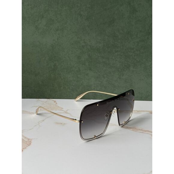 NEW Alexander McQueen AM0362S Gold Grey Studded Mask Sunglasses